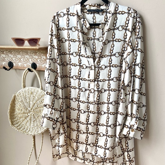 Zara chain link cream gold blouse Xl - Picture 3 of 9